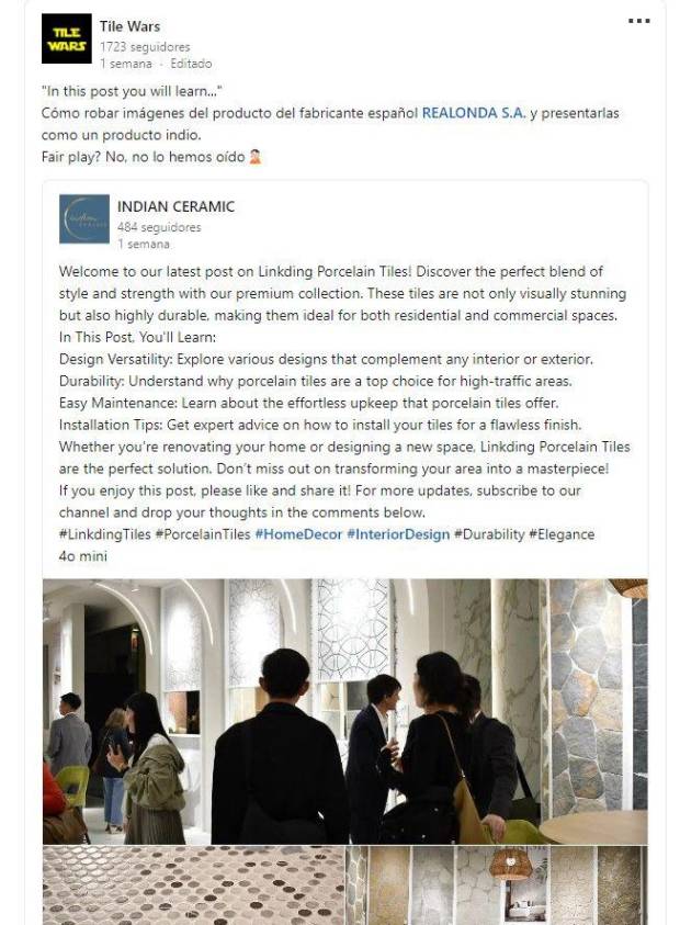 $!Captura de pantalla del post en LinkedIn de Tile Wars.